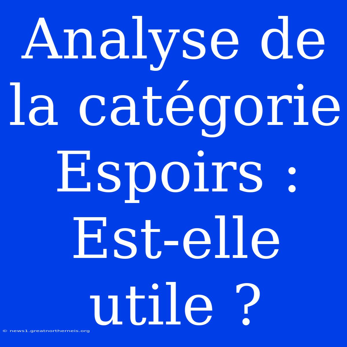 Analyse De La Catégorie Espoirs : Est-elle Utile ?