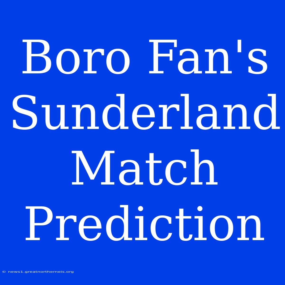 Boro Fan's Sunderland Match Prediction