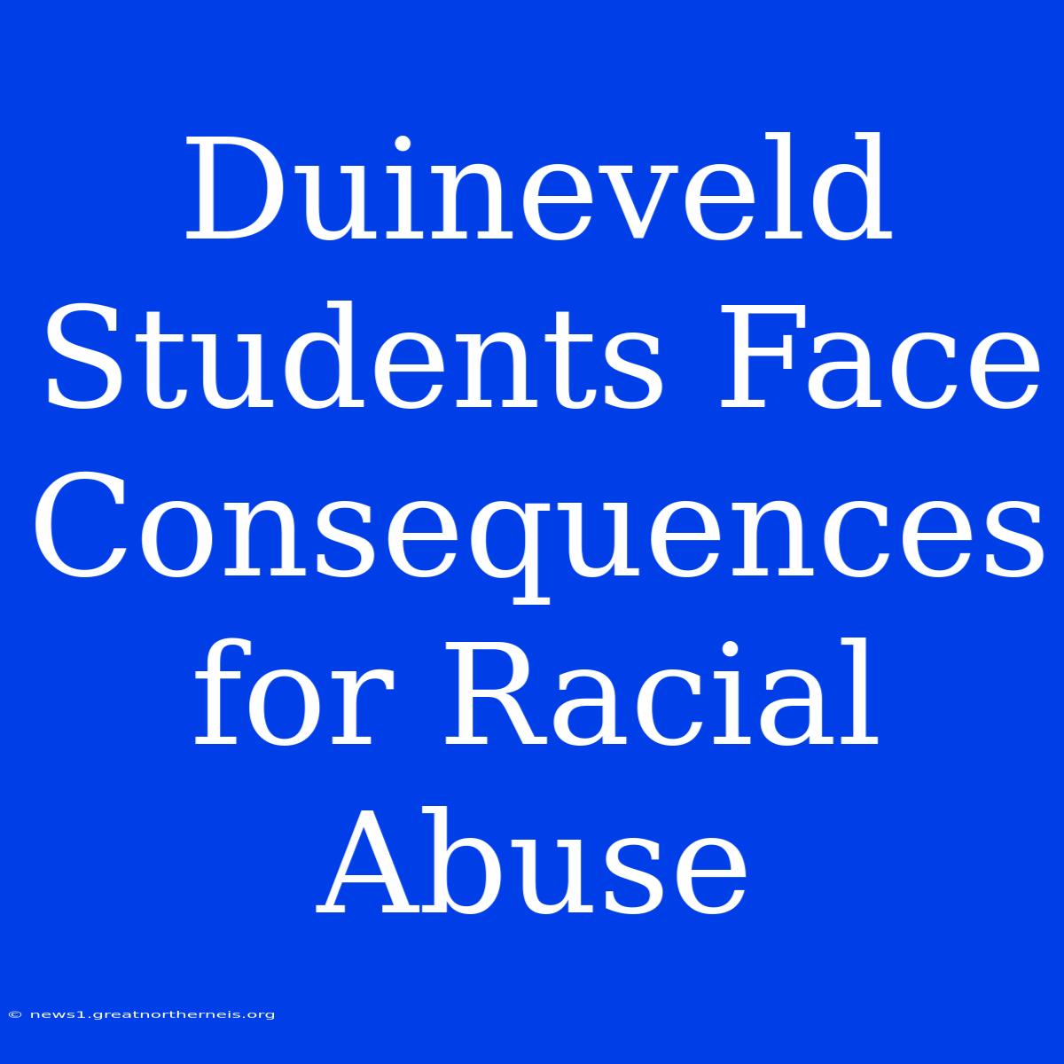 Duineveld Students Face Consequences For Racial Abuse