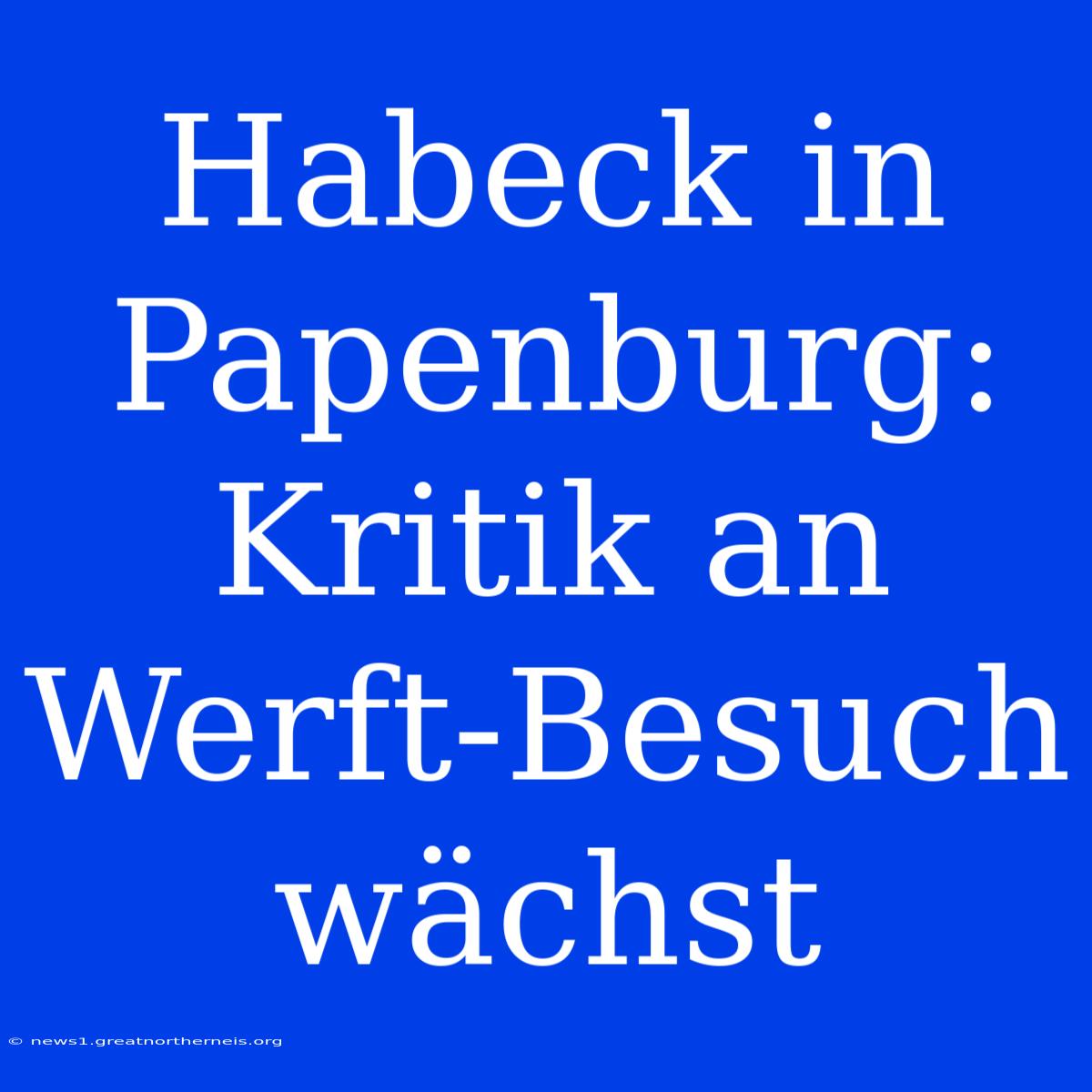 Habeck In Papenburg: Kritik An Werft-Besuch Wächst