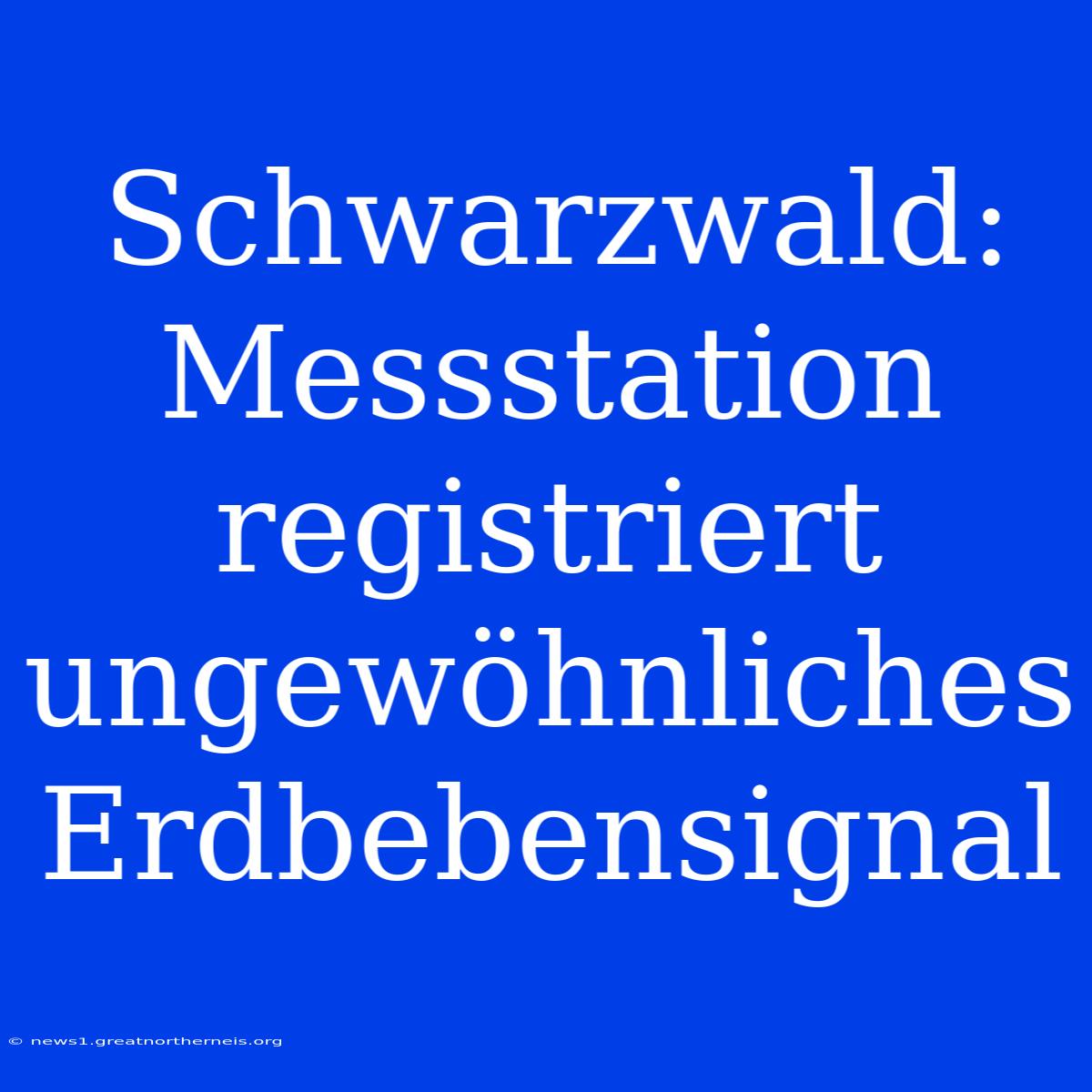 Schwarzwald: Messstation Registriert Ungewöhnliches Erdbebensignal