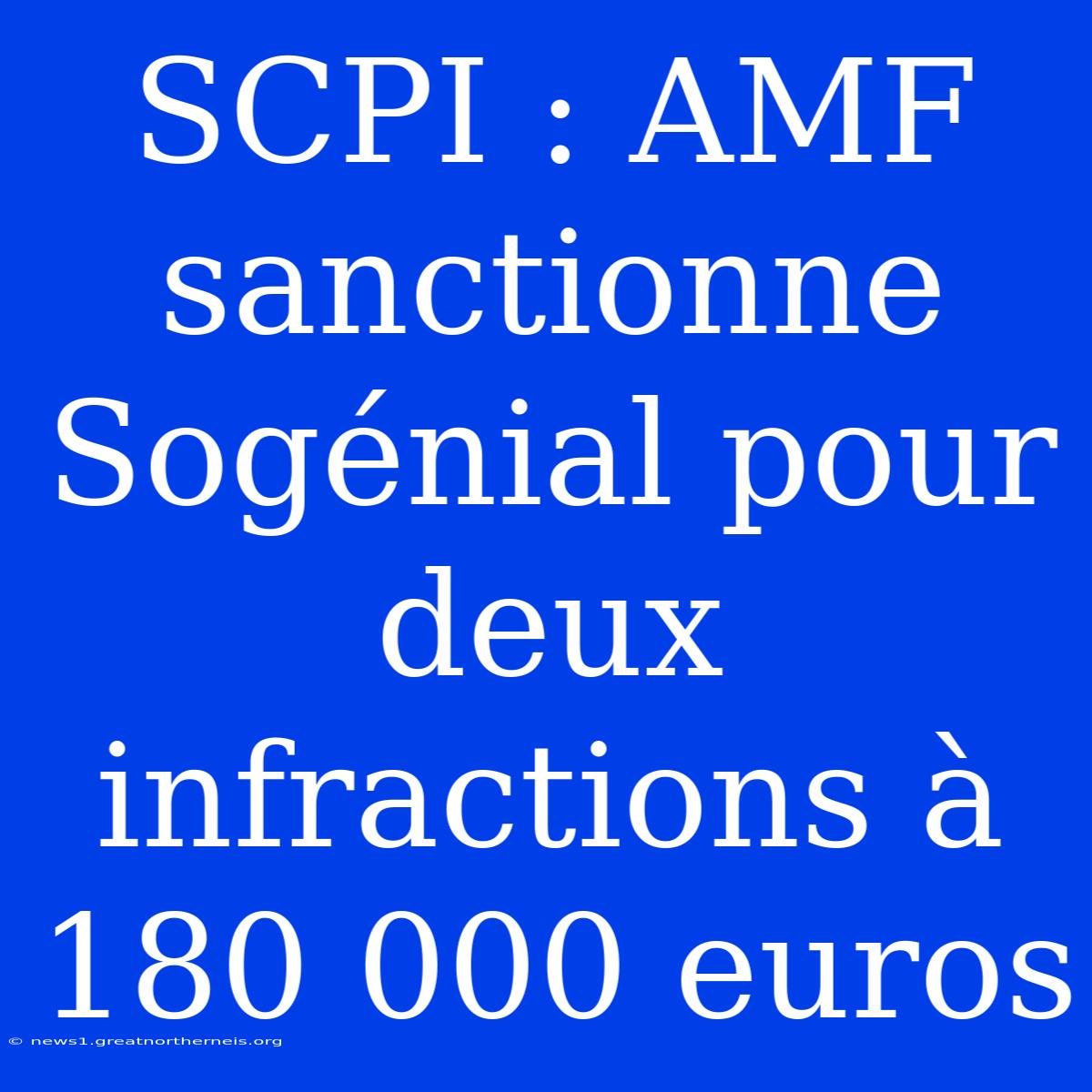 SCPI : AMF Sanctionne Sogénial Pour Deux Infractions À 180 000 Euros