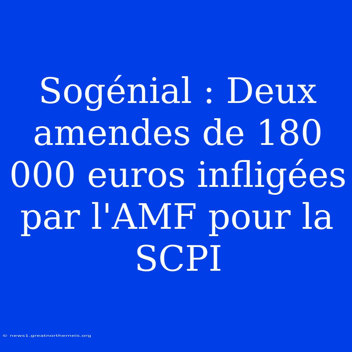 Sogénial : Deux Amendes De 180 000 Euros Infligées Par L'AMF Pour La SCPI