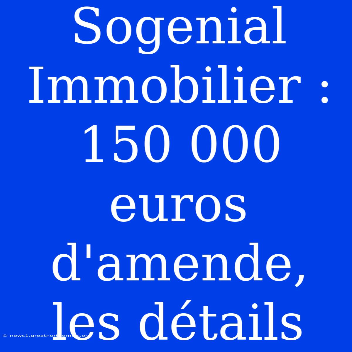 Sogenial Immobilier : 150 000 Euros D'amende, Les Détails